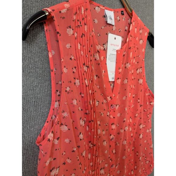 Cabi Top Womens Large Suave Pintuck Blouse Coral Blossom Semi-Sheer Tank - Picture 4 of 11